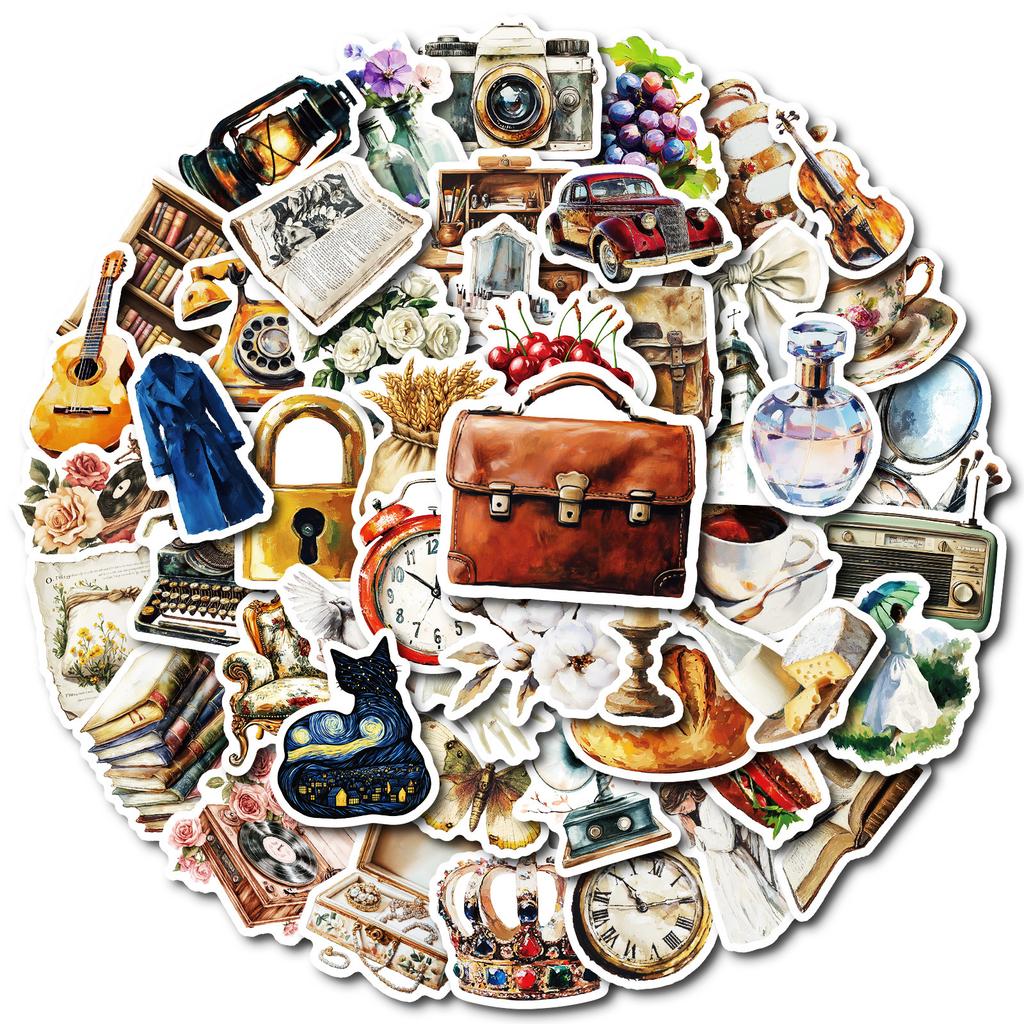 50 Ins Retro Style Various Hand-Painted Furniture Stickers Diy Creative Handbook Diary Decorative Stickers