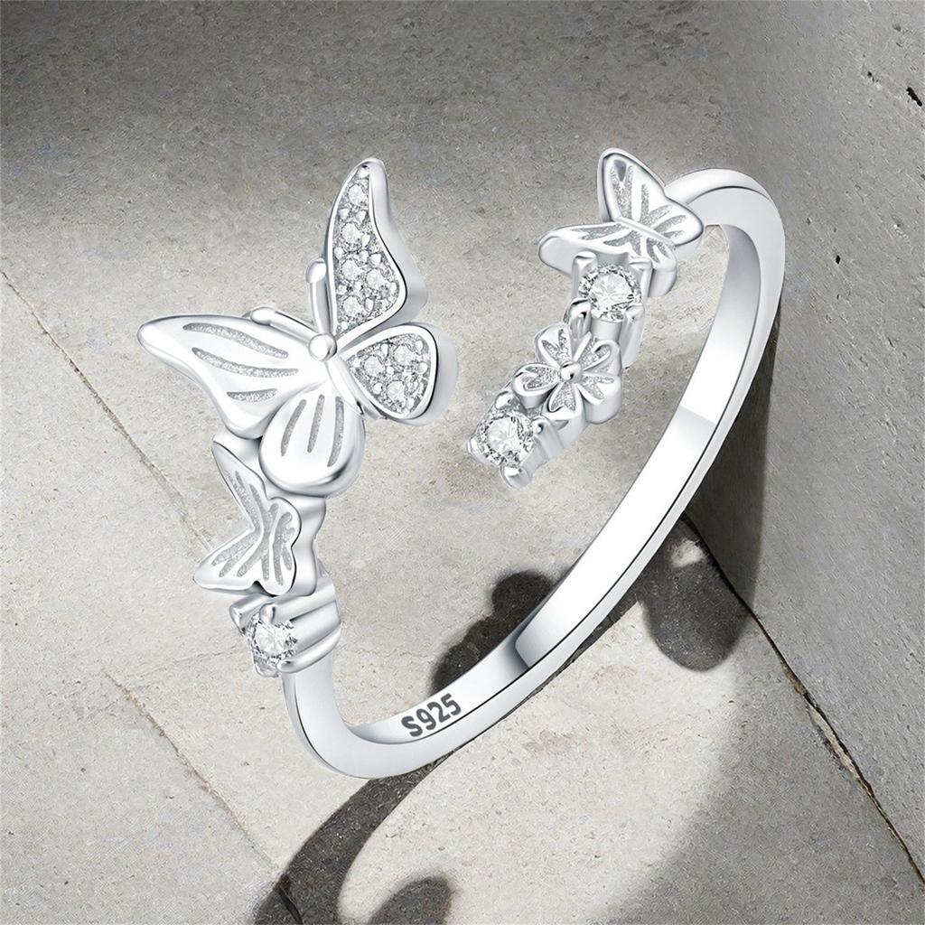 S925 Silver Garden Butterfly Flower Opening Ring For Women Finger Ring Jewelry Party Fine Trendy Gifts
