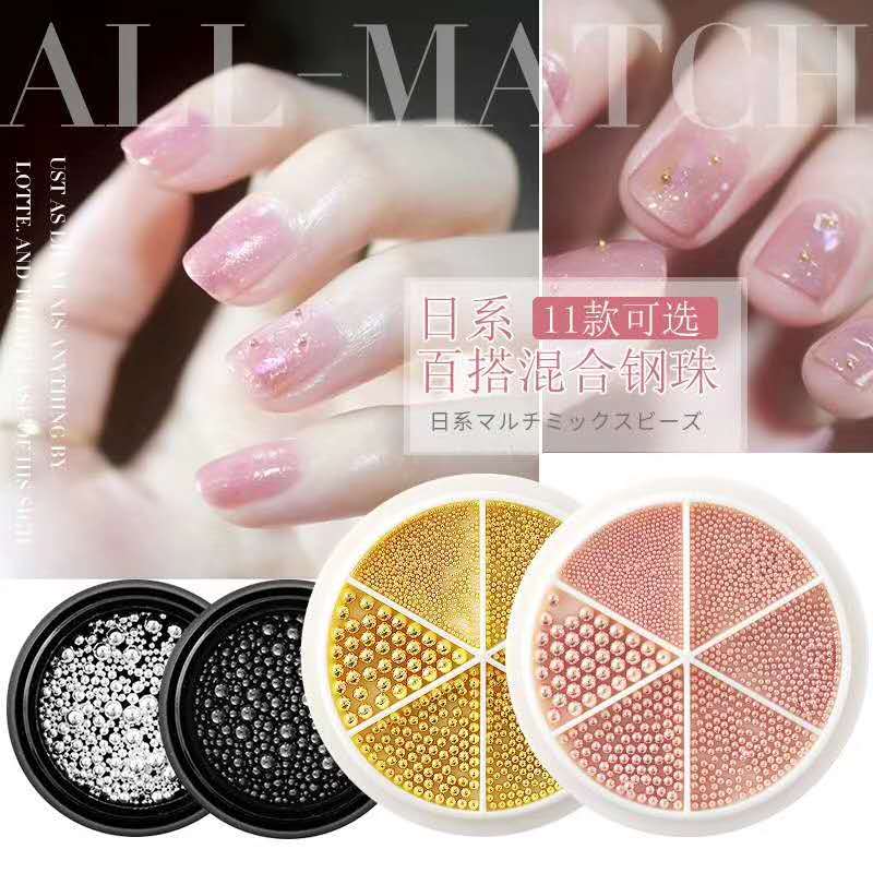 1 cutie Nail Art Caviar Margele Mici din Oțel Strasuri Mix Size 3D Bijuterii pentru unghii Rose Gold Argint Manichiură DIY Decorare Accesorii