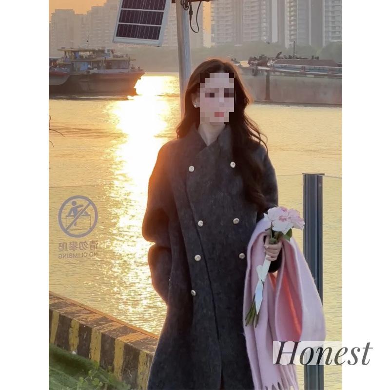 

Women s Mid-Length Textured Wool Coat: 2025 Korean Fashion, Versatile and Elegant for Autumn and Winter. M чёрный/древесный уголь