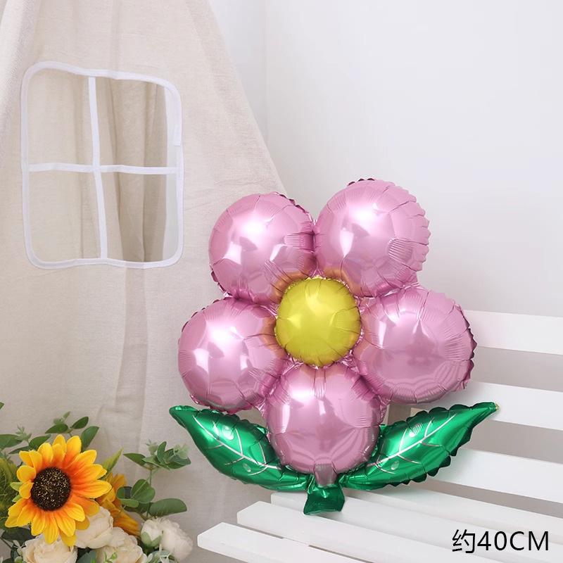 Green Leaf Sun Flower Aluminum Film Balloon Children'S Birthday Party Arrangement Five Petals Aluminum Foil Balloon