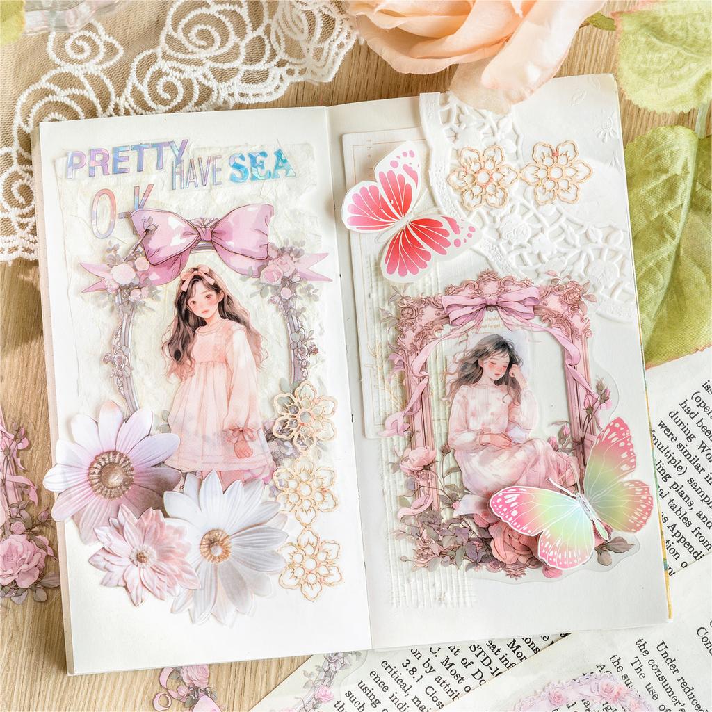 20 Pcs/pack Floral Border Stickers Aesthetic Stick Labels Decorative Diary Album Scrapbooking Material Junk Journal Supplies