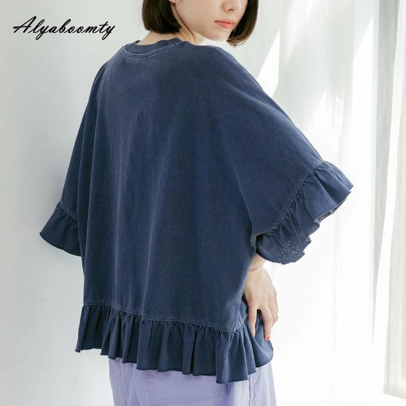 Koreansk Stil Pluss Størrelse Sommer Dame T-skjorte Kort O-hals Tegneserie Bokstavtrykk Oversized T-skjorte Flare Erme Baggy Casual Løs Bomullstopp