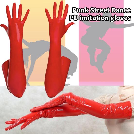 1 Paio Guanti da Ballo Monocolore ad Alta Elasticità in Ecopelle Lucida Guanti Lunghi per Spettacolo da Palco Accessori Cosplay
