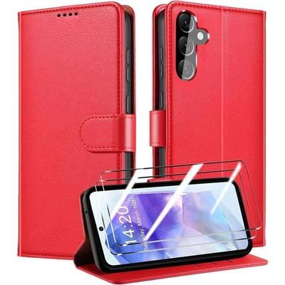 Phone Case - Booling - for Samsung Galaxy A55 5G - Shockproof - PU Leather - 2 Tempered Glasses