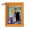 Decorative Fridge Magnets Oil Painting Cat Refrigerator Magnet, Wooden Frame Black Pattern Magnet Decor Theme Retro Rectangle Magnetic Decoration Home