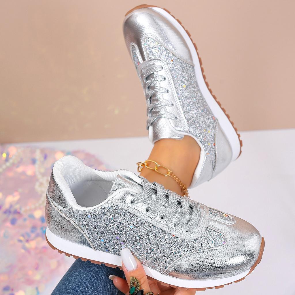 Fashion Fashion Ladies Autumn Women Flat Glitter Sneakers Casual Bling Vulcanized Shoes Female Lace Up Platform Comfort Plus Size