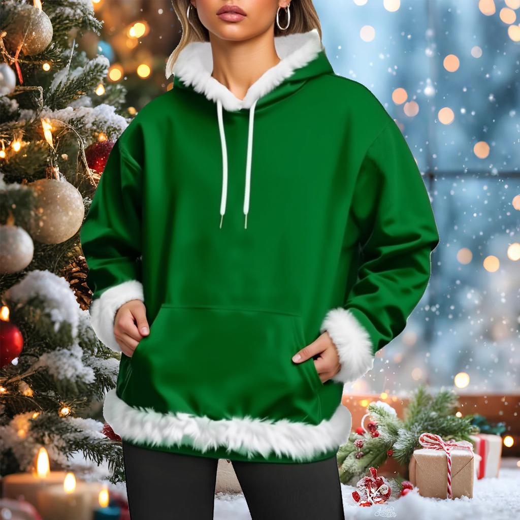 Women's Casual Fleece-lined Hoodie With Long Sleeves, Color, Pockets, Sweatshirt Top
