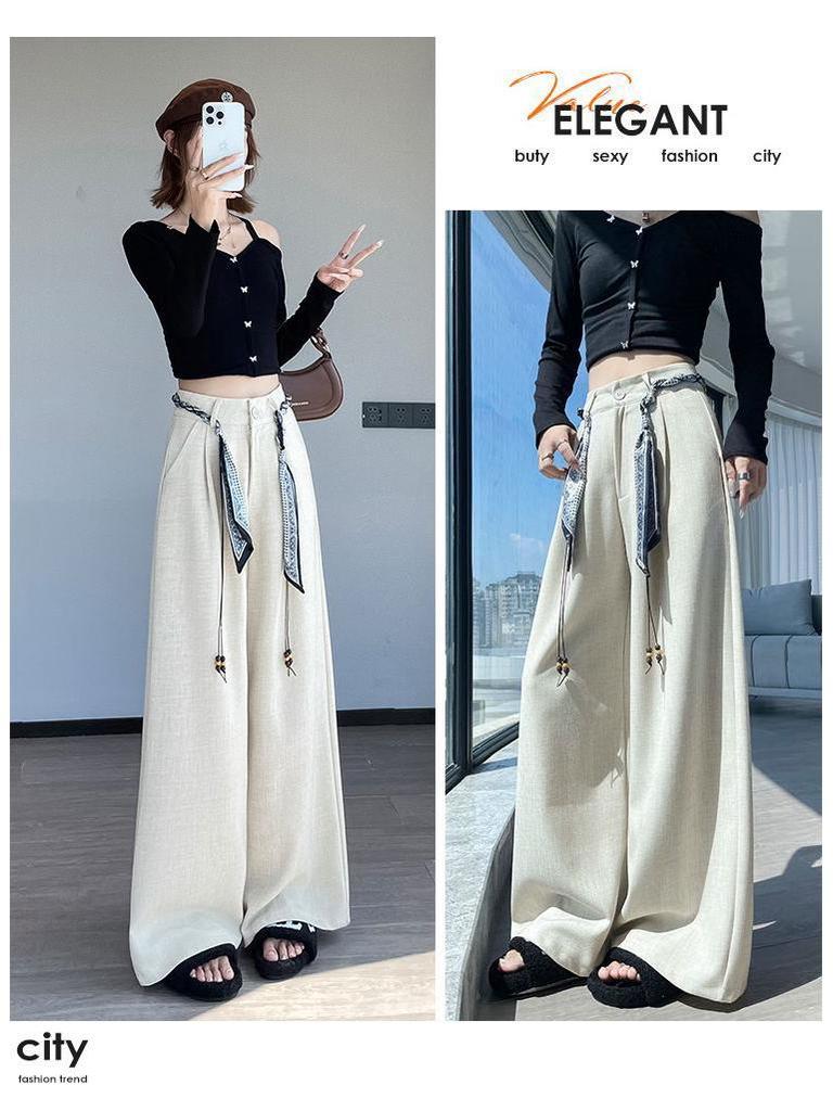 Women's 2026 Spring/Summer High-Waisted Wide-Leg Suit Pants with Woven Belt