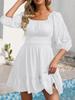 Elegant Spring-Summer Square Neck Ruffle A-line Dress