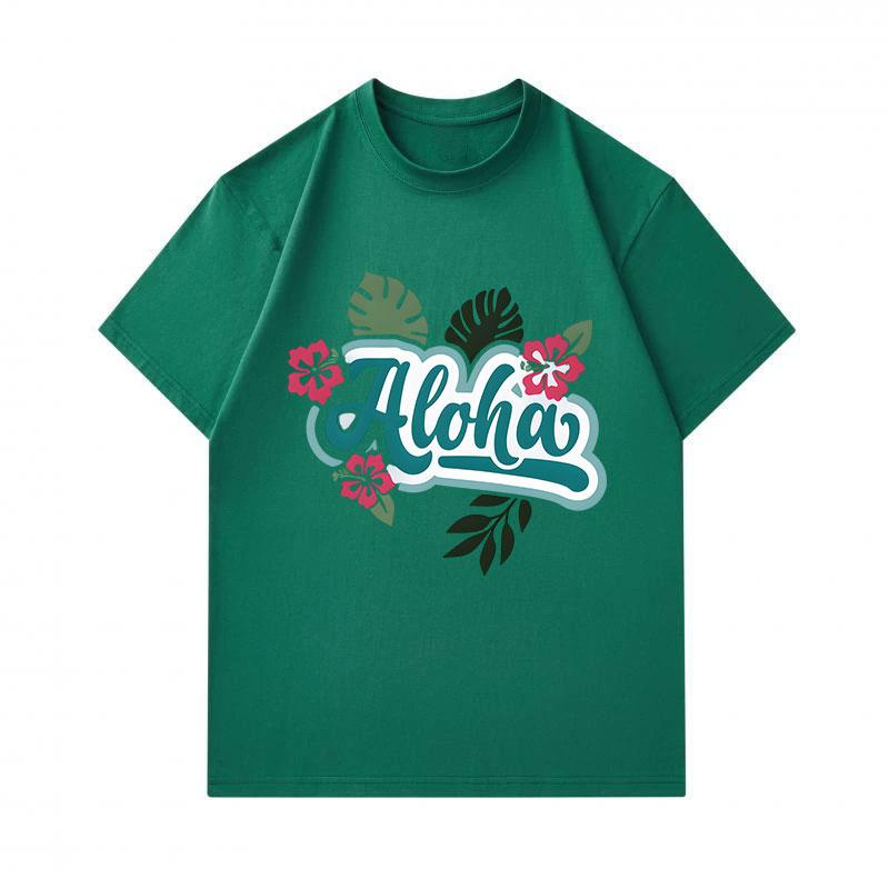 Men's 100% Cotton Crew Neck Short Sleeve T-Shirt, Casual Aloha Hibiscus Monstera Floral Print Summer Loose Tee for Daily Tropical Hawaiian Style Wear