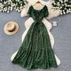 French gentle wind red floral dress women's summer lotus leaf edge waist thin A word temperament long dress