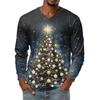 Men's Fashion Printed V-Neck Casual Long-Sleeved T-Shirt Bottoming Shirt Top