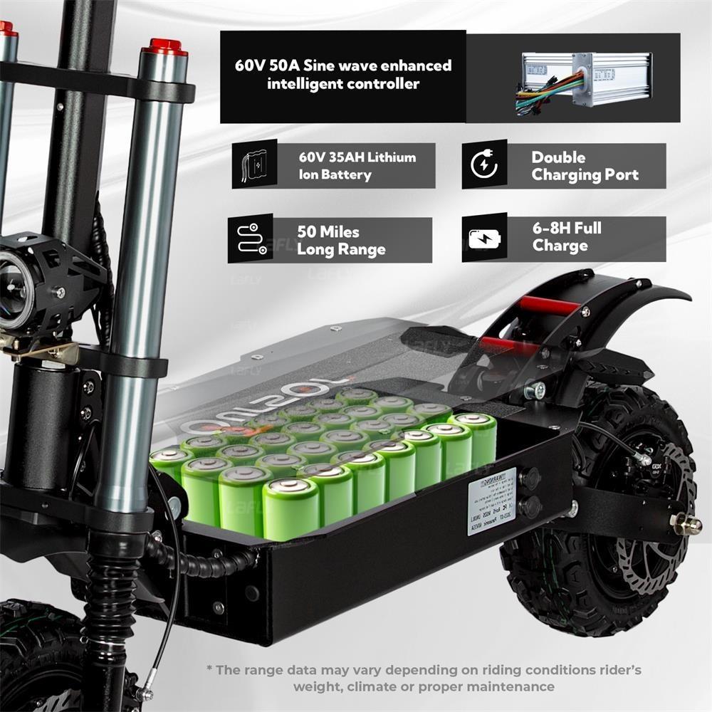 TOURSOR E5B  Foldable Electric Scooter for Adults 6000W Motor 85km/h Speed 120km Range 60V40AH Battery 11-inch Off-road Tires
