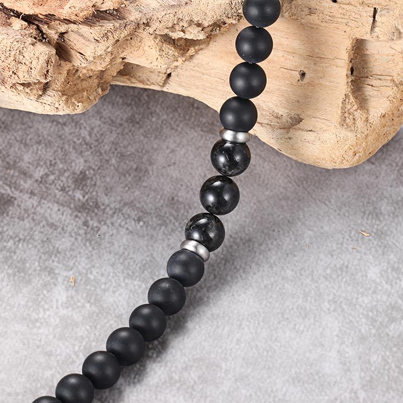 ONYX QUARTZ STONE BRACELET  8mm Matt Onyx Stone Beads Bracelet, with Tourmalated Quartz Stones and Stainless Steel Elements In Matt Finished
