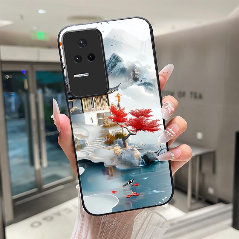 Beautiful Flower Cute Cats Case For Xiaomi Poco F4 5G / Redmi K40S Tempered Glass Phone Case Protective Back Cover Hard Shell