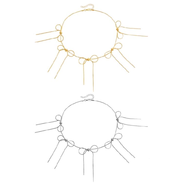 Aesthetic Bowknot Pendant Necklace with Tassels Choker Handmade Jewelry Gift