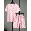 Fashion Men's Set Letter Striped Grid Printed Men's T-shirt and Shorts 2 Piece Set Summer Casual Outdoor Men's and Women's T-shirt Sets