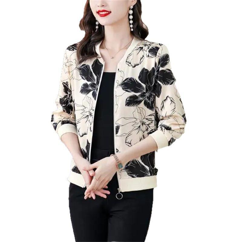 Women's Plus Size Floral Chiffon Jacket - Summer Long Sleeve, Zipper, Sun Protection