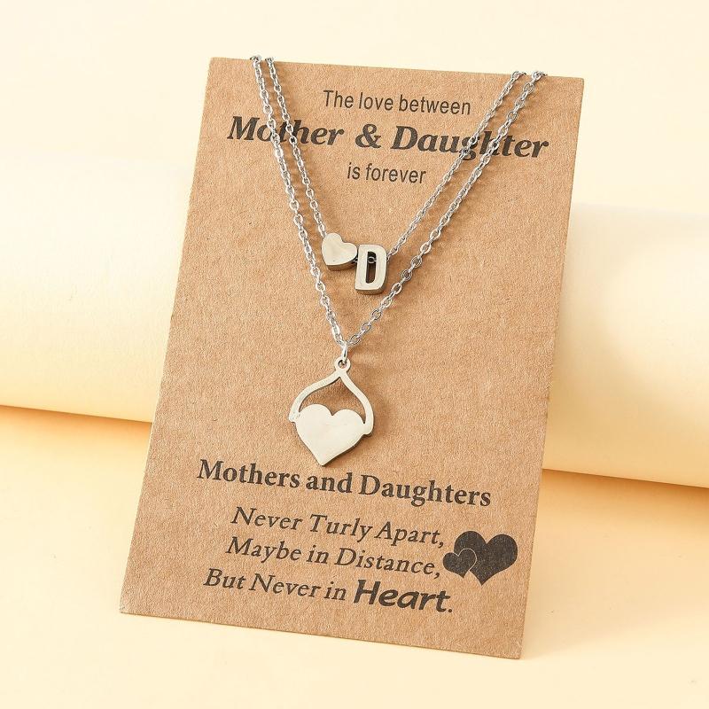 Mother's Day Parent-child Necklaces European American Creative Stainless Steel Heart-shaped Letter Personality Neckl