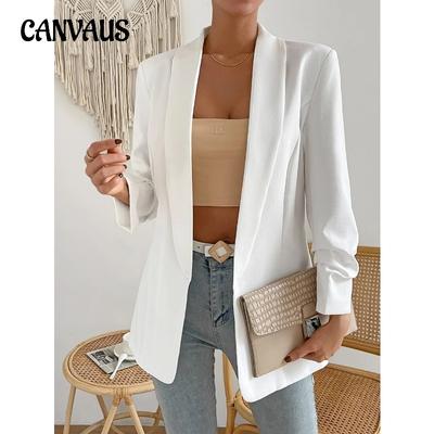 Herfst Damespak Jas Revers Negenkwartsmouw Knooploos Slim Temperament Pendeljas