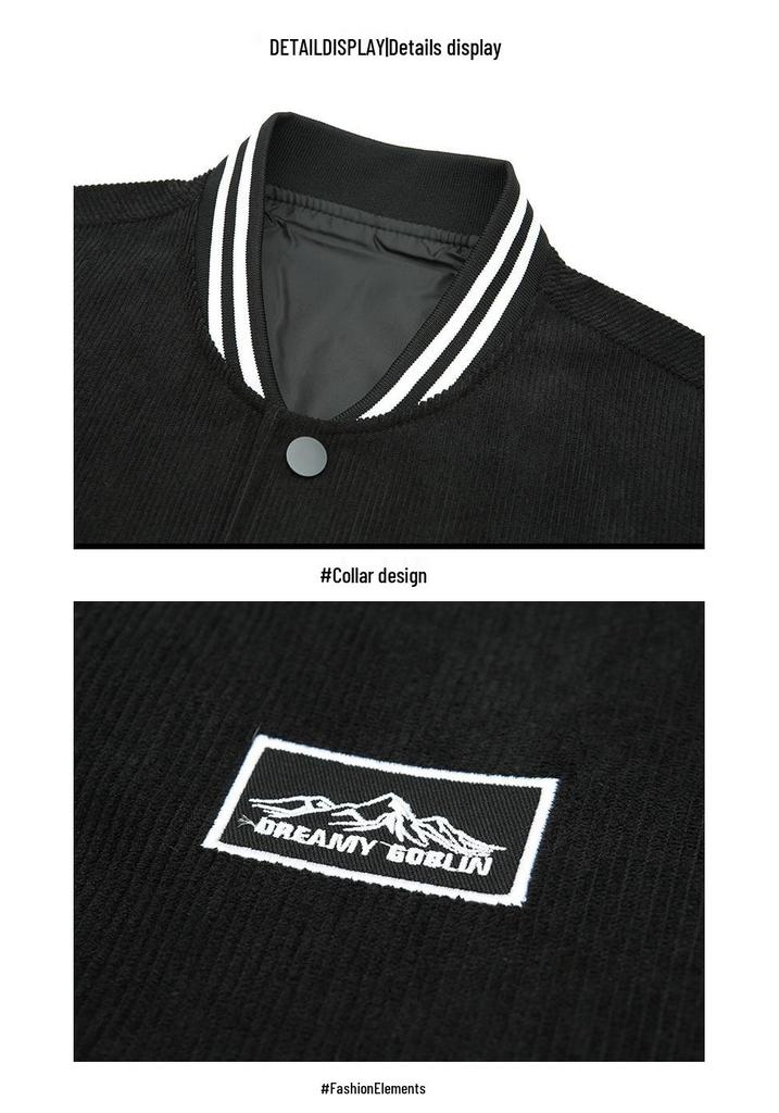Men's Trendy Japanese Corduroy Baseball Collar Jacket, Loose-Fit Casual Coat for Spring and Autumn