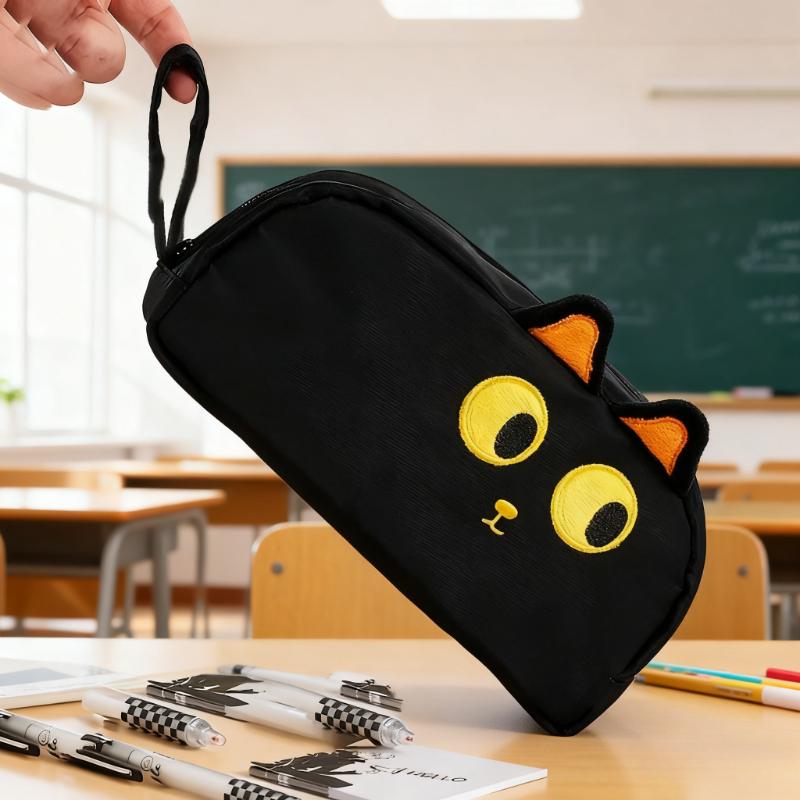 1pc 3D Black Cat Pencil Case, Large Capacity School & Office Supply, Cute Paw Print Design Gift for Cat Lovers