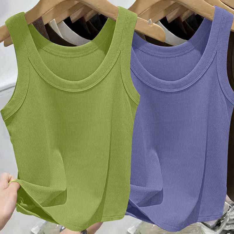 Modal Ribbed Spaghetti Strap Tank Top - Women's Versatile U-Neck Solid Color for Spring/Summer, Sports, Yoga, Base Layer.