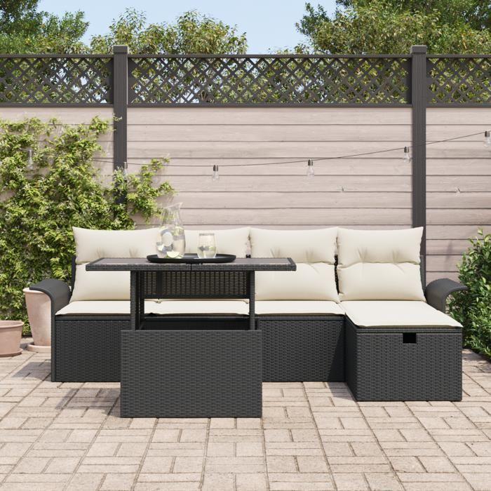 VidaXL Ensemble de canapé de jardin de 6 pièces avec coussins Noir Rotin Poly 3359664