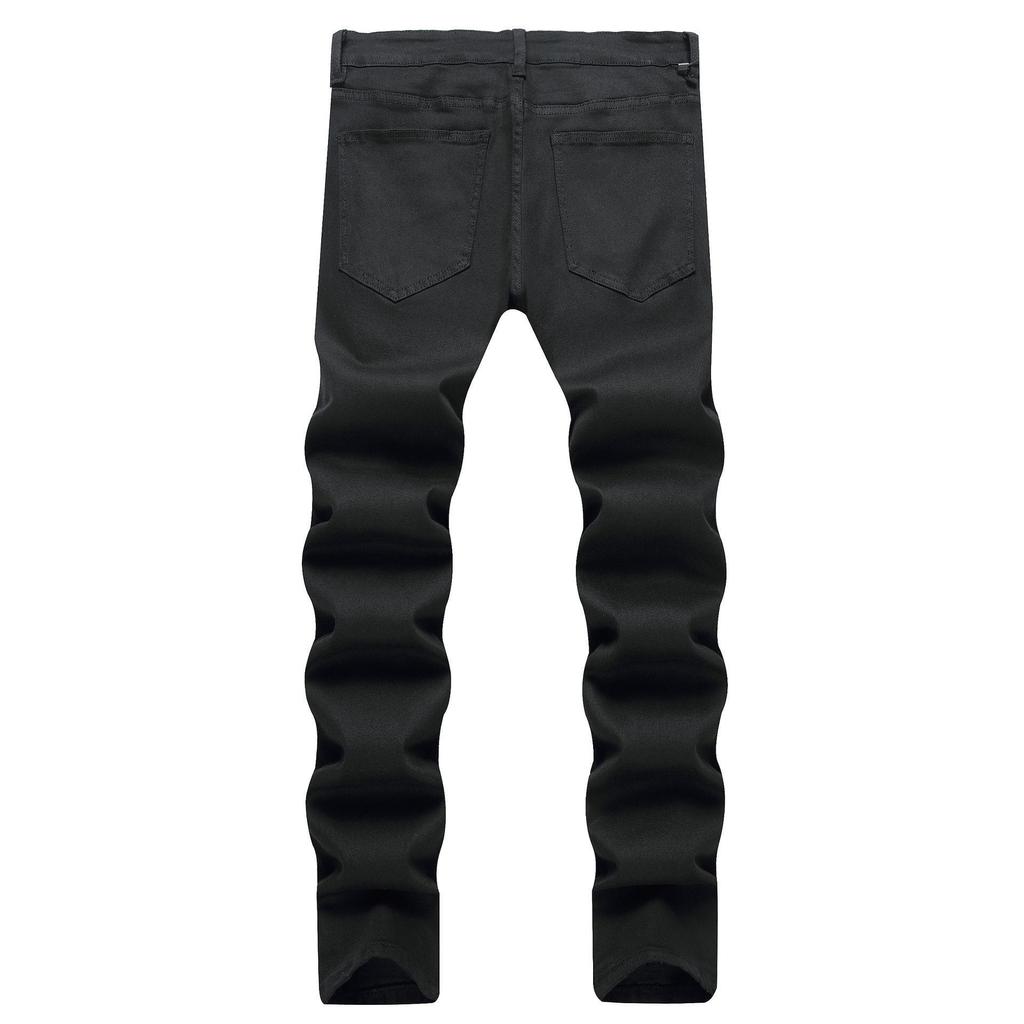 Autumn 2023 Men's Slim Fit Black Street Jeans - Trendy, Elastic Mid-Waist