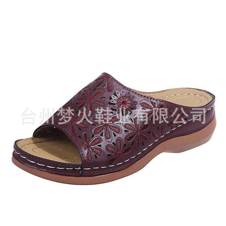 Slippers slope heel new fish mouth hollow flower sandals