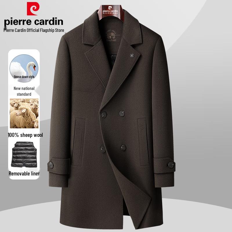 Pierre Cardin Men's 100% Wool Detachable Down Liner Mid-Length Overcoat