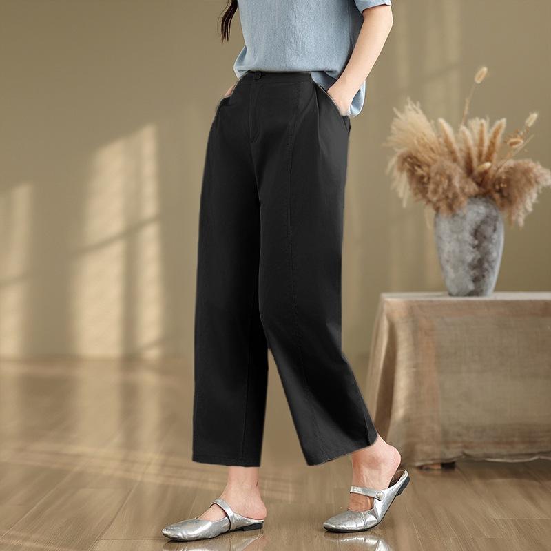 2025 summer new solid color fat MM casual pants women's thin design sense fashion and thin high waist loose straight pants