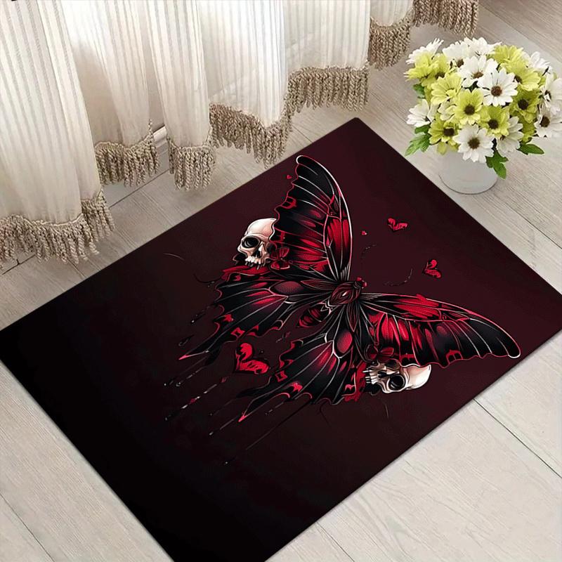 1pc Butterfly Skull Print, Design Area Rug - Soft, Anti-Slip, and Durable Gaming Room Decor for Bedroom, Living Room