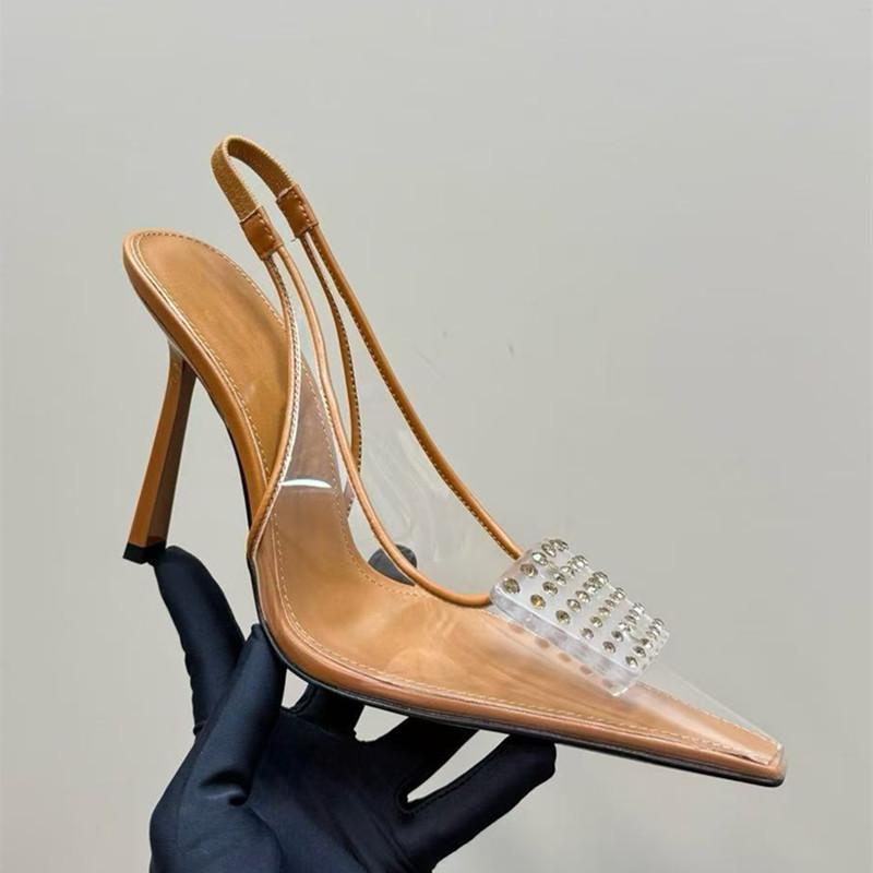 Fashion Luxury Rhinestones Transparent PVC Women Pumps Fashion Summer Slingbacks Stiletto High heels Elegant Female Wedding Party Shoes