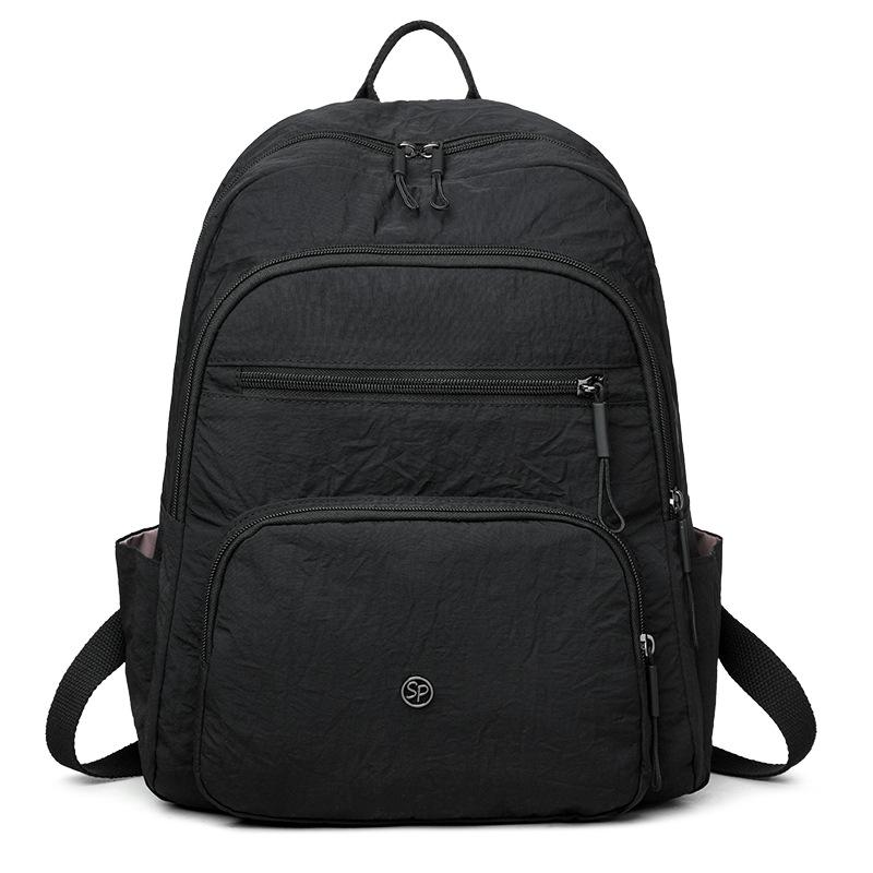 Solid Color Backpack Women's Multi-Layer Pocket Water-Repellent Nylon Backpack