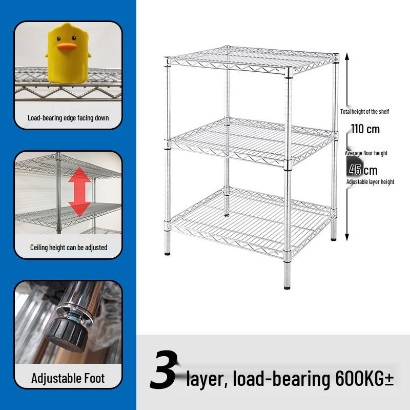 Stainless Steel Multi-Tier Storage Rack for Kitchen, Warehouse, or Balcony.