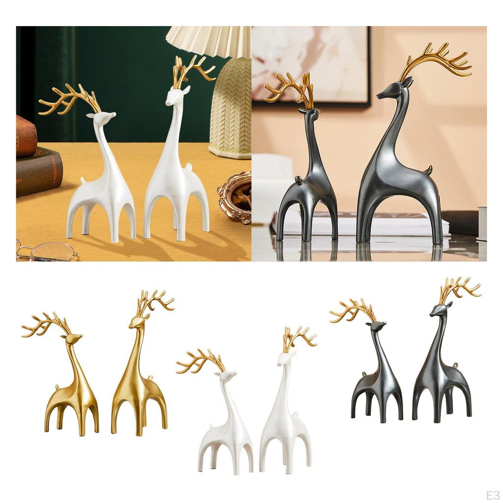 1 Pair Elk Deer Statues Figurines Desktop Ornament for Bookshelf Cabinets Versatile Resin Sculpture