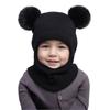 Autumn and winter children's pullover hat double ball ear protector balaclava hat boys and girls baby knitted hat wool integrated hat