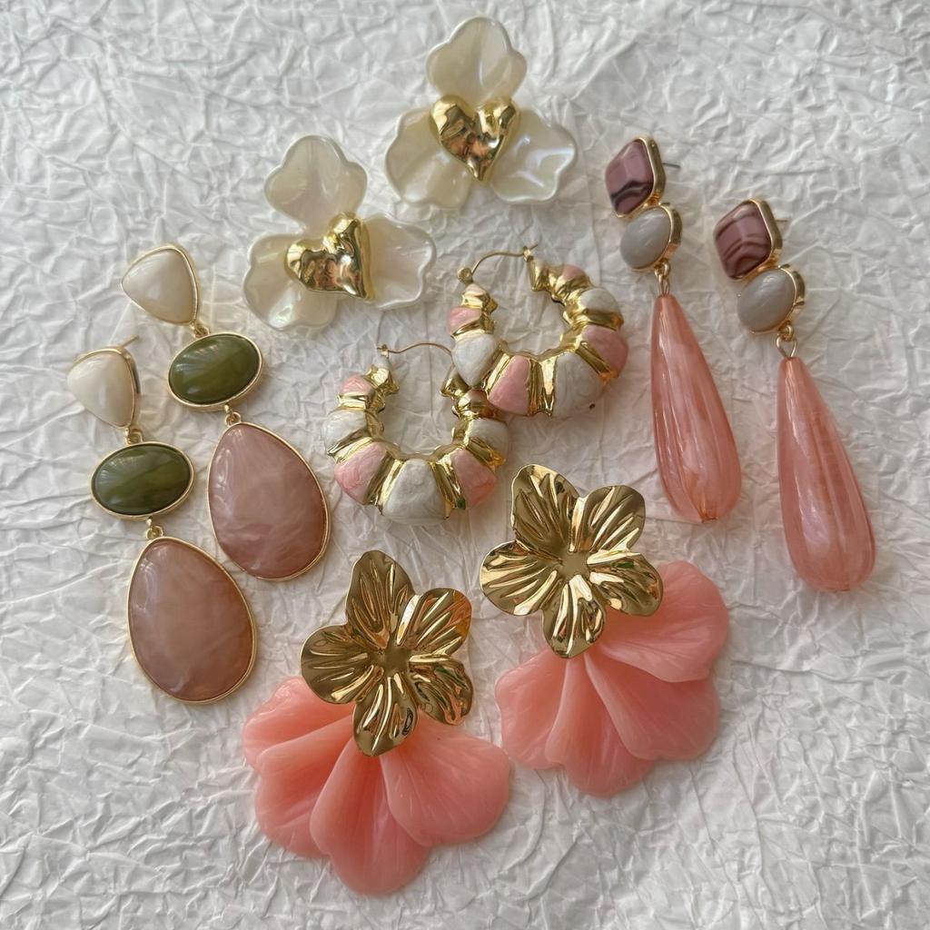 Pink Sweet Flower Water Drop Earrings, Fashion Elegant Fresh Premium Stud Earrings For Women