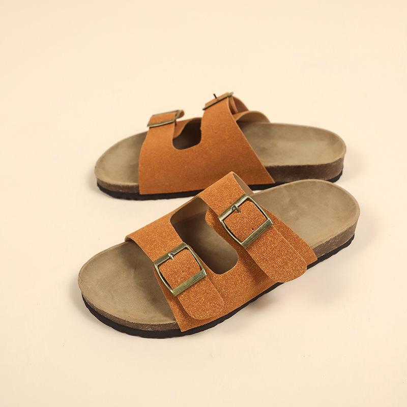 Retro-Plateau-Boken-Schuhe Damen Sommer neu Oberbekleidung Doppelschnalle mit runder Zehenpartie Slipper rutschfeste Strandschuhe