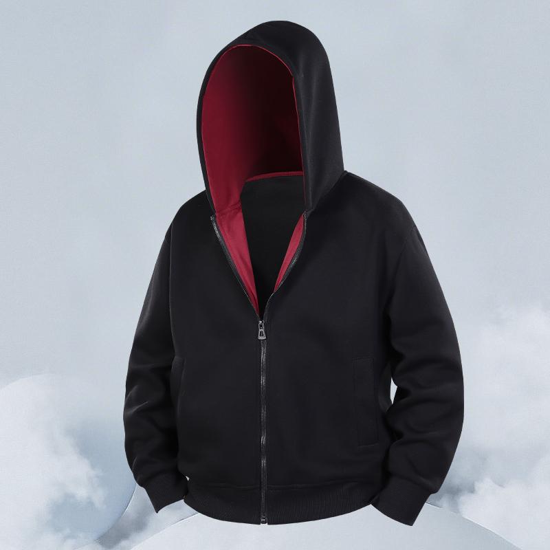 Men Hooded Full Zip Solid Color Long Sleeve Hoodie Jacket