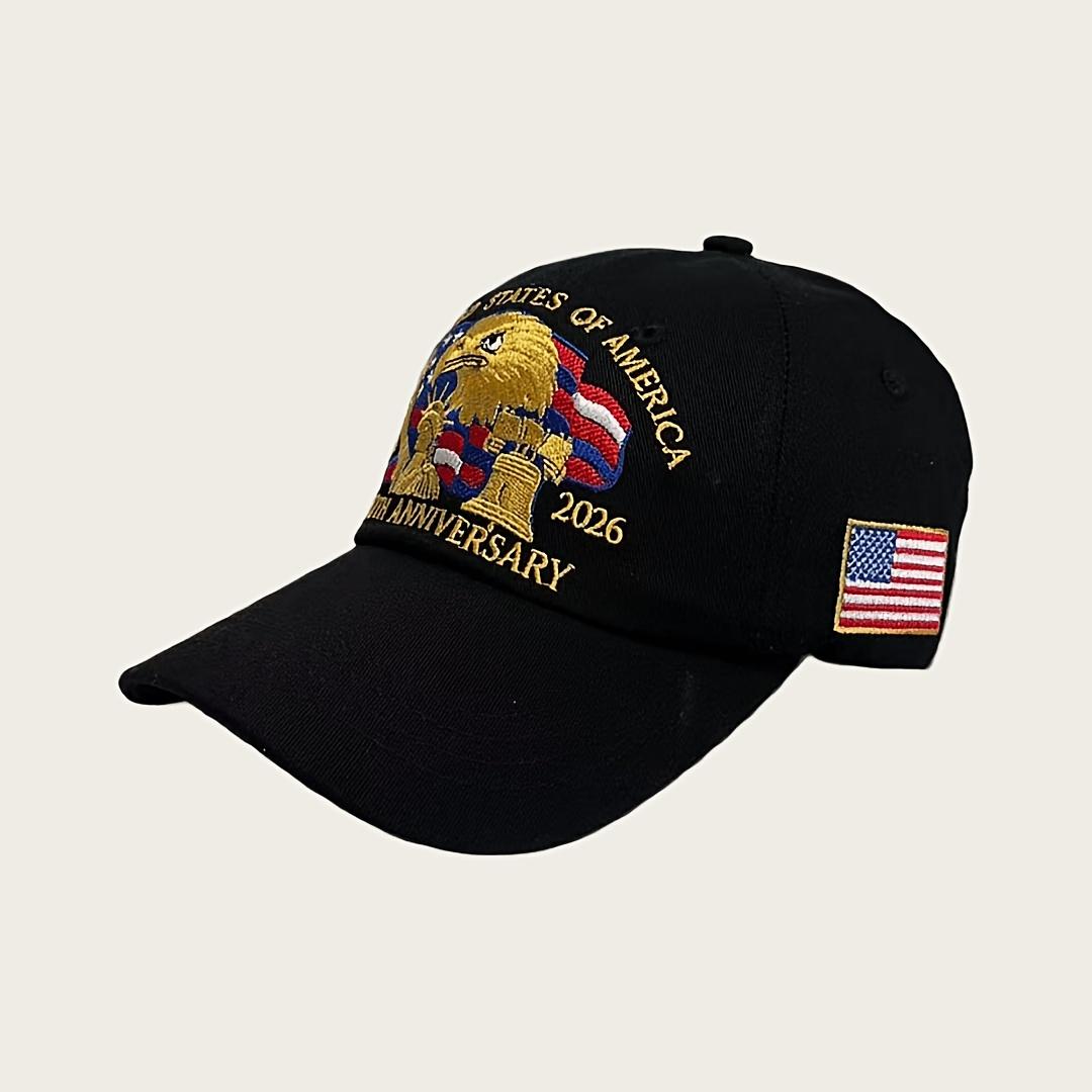 

250th Anniversary American Baseball Cap, Patriotic Eagle & Flag Decor, Adjustable Casual Sun Cap For Everyday Outdoor темно-синього кольору