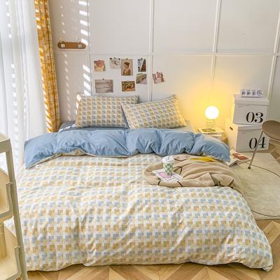 Macaron Color Comfortable Bed Sheet Four-piece Set Three-piece Set Bedding Dormitory Quilt Cover Plaid Washed Cotton