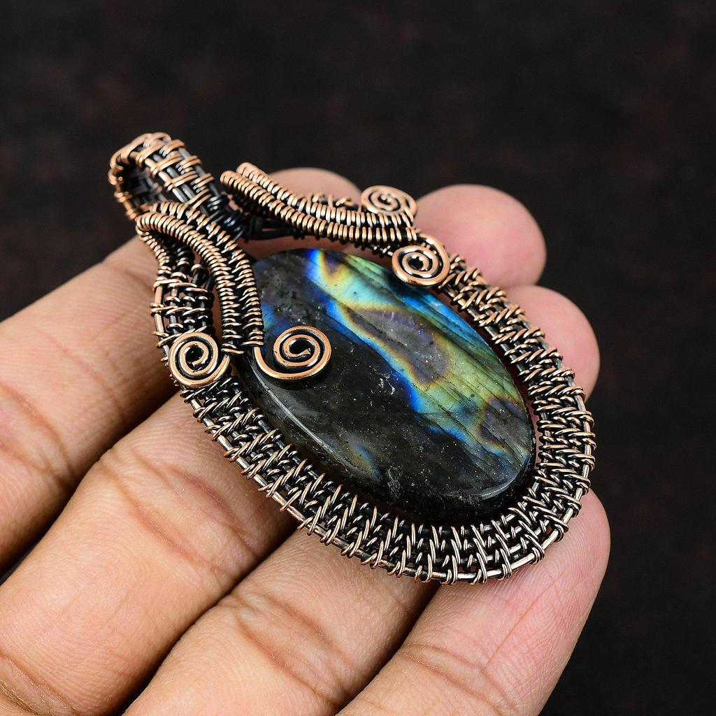 Labradorit Kupfer Anhänger Kupferdraht umwickelter Edelsteinanhänger Handgefertigter Einzigartiger Schmuck Geschenk für Sie Labradorit Kupferschmuck Hochzeitsgeschenk