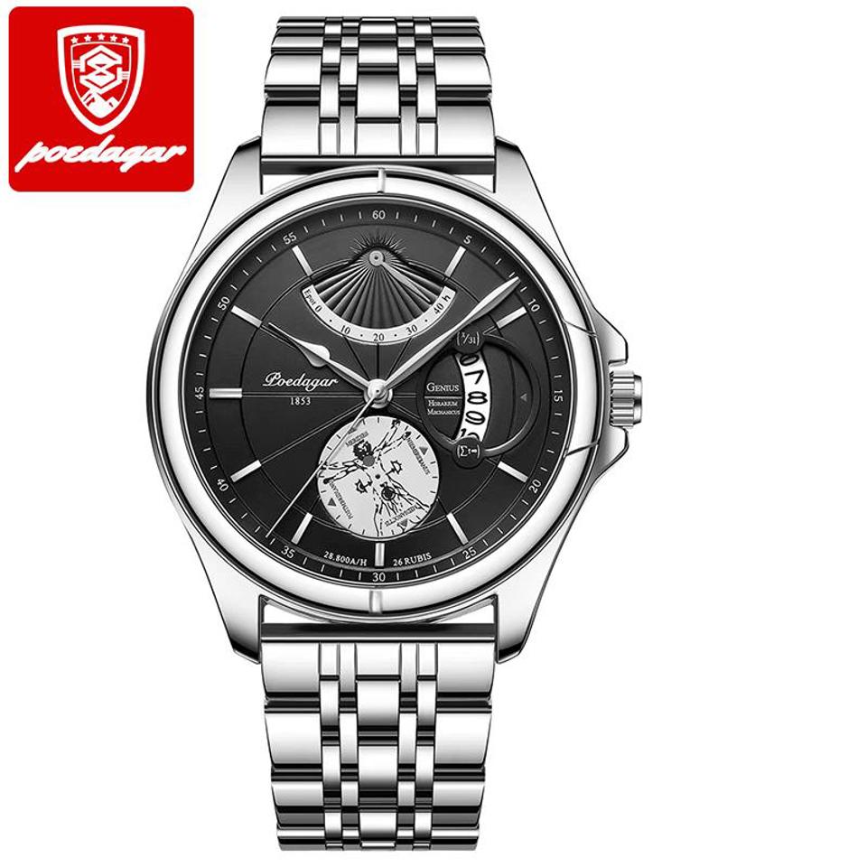 POEDAGAR Men Watch Fashion Top Luxury Sport Wristwatch Waterproof Luminous Leather Date Quartz Man Watches + Box
