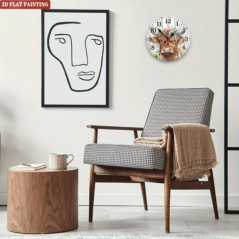 Scottish Highland Cow Wall Clock. Floral Wooden Design for Living Room or Kitchen. A Rustic Gift.