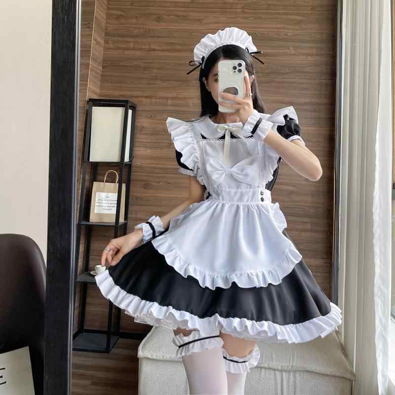 Cosplay Womens Plus Size Loose Lolita Style Sweet Cute Maid Outfit Ribbon Frill Japanese Anime Two-Dimensional Costume Halloween Event Clothing