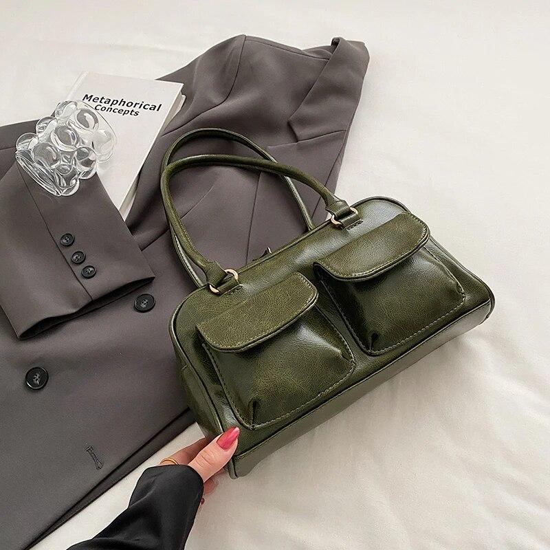 

Small Double Pockets Shoulder Bags for Women 2026 New Fashion Trend Designer Underarm Bag Female Handbags and Purses зелений