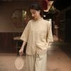 Spring New Cotton and Linen Women's Shirt Ramie Printed Seven-quarter Sleeve Shirt Women